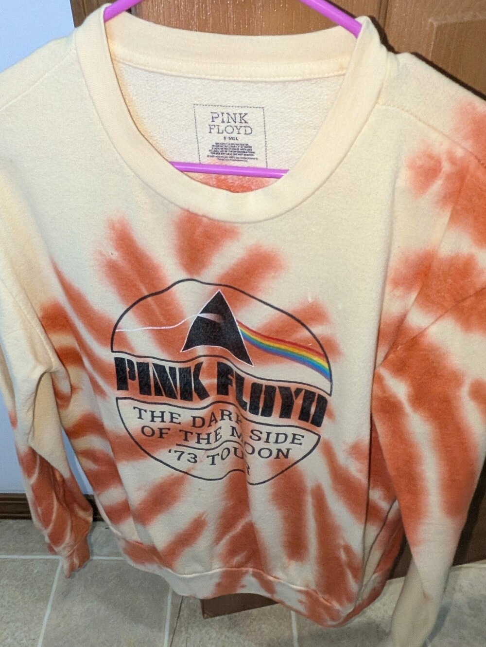 Pink Floyd Kids Cream & Orange Tie-Dye Sweatshirt with Prism Logo